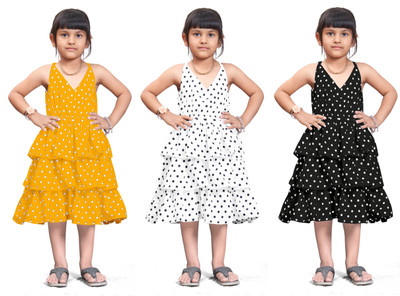 SELVIFAB Girls Midi/Knee Length Casual Dress(Yellow, Sleeveless)