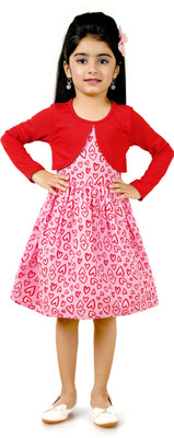 FUNSHINE Indi Girls Midi/Knee Length Casual Dress(Pink, Full Sleeve)