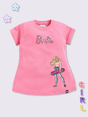 YK X Minute Mirth Girls Above Knee Casual Dress(Pink, Short Sleeve)