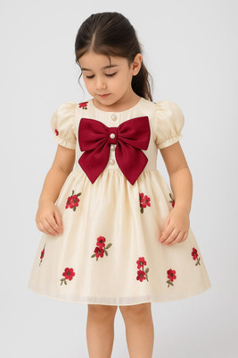 Mandani & Co. Girls Midi/Knee Length Party Dress(White, Sleeveless)