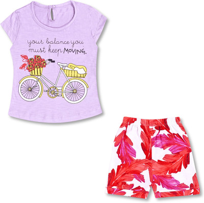 Alamco Baby Girls Casual Top Shorts(Purple)