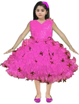 IKONIC FASHION Girls Midi/Knee Length Casual Dress(Pink, Sleeveless)