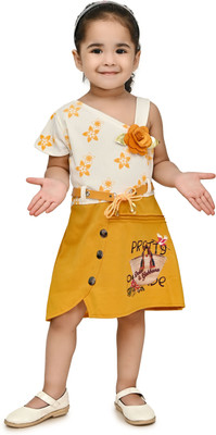 ELYON FASHION Girls Midi/Knee Length Casual Dress(Orange, Sleeveless)