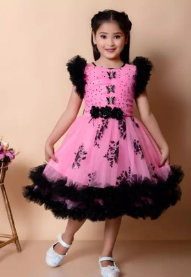 ITC FASHION Girls Calf Length Party Dress(Pink, Sleeveless)