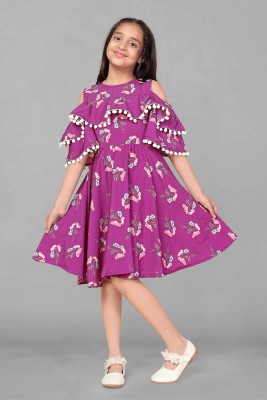 Mirrow Trade Girls Midi/Knee Length Casual Dress(Purple, Half Sleeve)