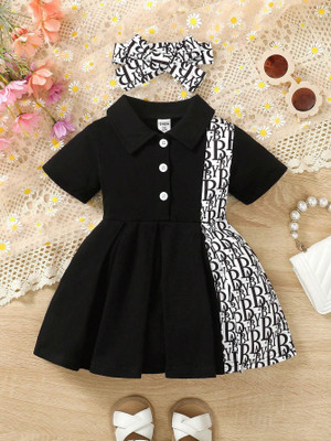 Style Connect Baby Girls Midi/Knee Length Party Dress(Black, Short Sleeve)