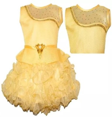 KAPASEE Fashion Indi Baby Girls Midi/Knee Length Festive/Wedding Dress(Yellow, Sleeveless)