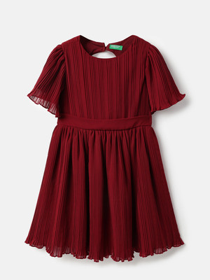 United Colors of Benetton Indi Baby Girls Midi/Knee Length Casual Dress(Red, Half Sleeve)