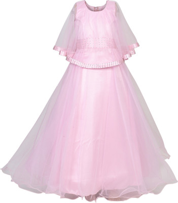 ETK Fashion Girls Maxi/Full Length Festive/Wedding Dress(Pink, Short Sleeve)