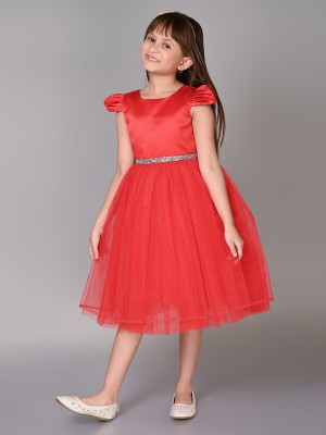 Toy Balloon Kids Girls Midi/Knee Length Party Dress(Red, Sleeveless)