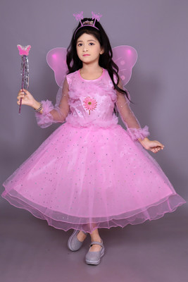 aruna creation Baby Girls Below Knee Festive/Wedding Dress(Pink, 3/4 Sleeve)