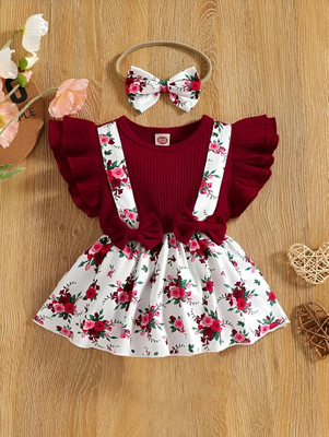 FOSTRIC Indi Baby Girls Midi/Knee Length Casual Dress(Multicolor, Short Sleeve)