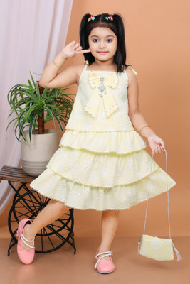 Luccky Dresses Girls Midi/Knee Length Festive/Wedding Dress(Yellow, Sleeveless)