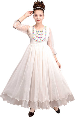 MTM ENTERPRISES Girls Maxi/Full Length Party Dress(White, 3/4 Sleeve)