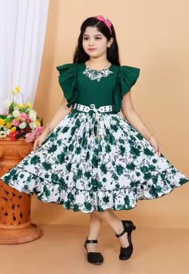 jj dresses Girls Below Knee Festive/Wedding Dress(Green, Fashion Sleeve)