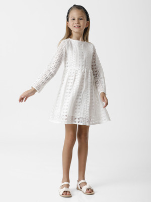 Kate & Oscar Girls Midi/Knee Length Party Dress(White, Full Sleeve)