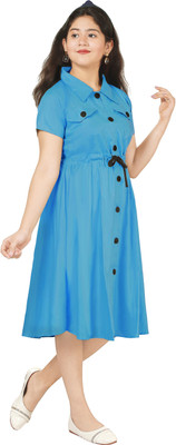 Billion Girls Below Knee Casual Dress(Blue, Short Sleeve)