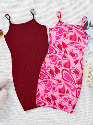 The Heart Of Fashion Girls Below Knee Casual Dress(Maroon, Sleeveless)