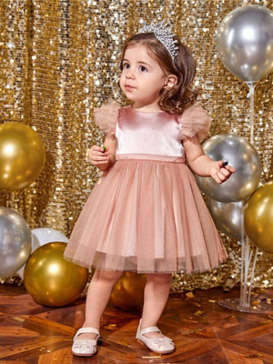 maakamakhya Indi Baby Girls Midi/Knee Length Festive/Wedding Dress(Pink, Sleeveless)