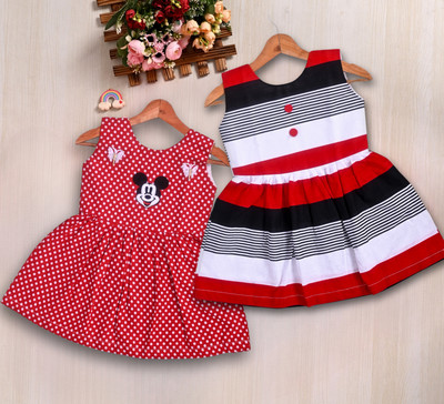 TheBright Girls Above Knee Casual Dress(Red, Sleeveless)