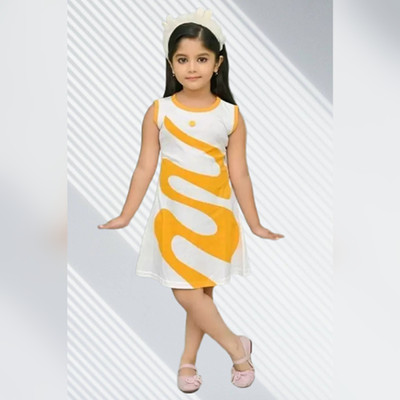 psv fashion Baby Girls Midi/Knee Length Casual Dress(Yellow, White, Sleeveless)