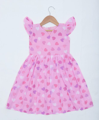 LAVIR Girls Midi/Knee Length Casual Dress(Pink, Sleeveless)