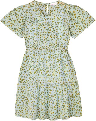 BUDDING BEES Girls Midi/Knee Length Casual Dress(Blue, Short Sleeve)