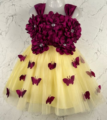 MINZO FASHION Baby Girls Below Knee Party Dress(Yellow, Sleeveless)