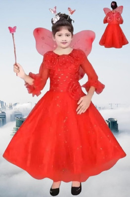 KANAKFASHION Indi Baby Girls Maxi/Full Length Party Dress(Red, Full Sleeve)