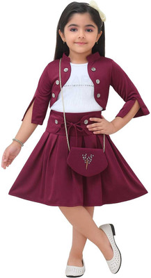 FARHAN FASHION Indi Girls Midi/Knee Length Casual Dress(Purple, 3/4 Sleeve)