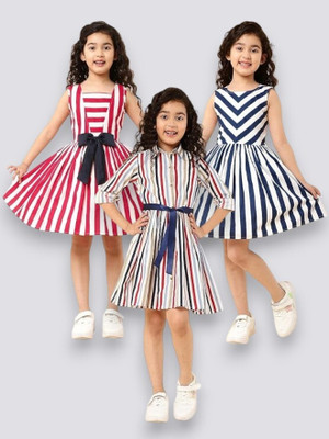 CHANDRIKA LIFESTYLE Girls Midi/Knee Length Casual Dress(Multicolor, Sleeveless)