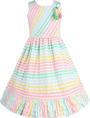 Silver Kraft Girls Midi/Knee Length Casual Dress(Orange, Sleeveless)