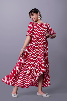 Aarya Designer Girls Maxi/Full Length Party Dress(Maroon, Half Sleeve)
