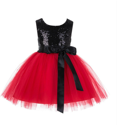 Shahina Fashion Girls Midi/Knee Length Party Dress(Red, Sleeveless)