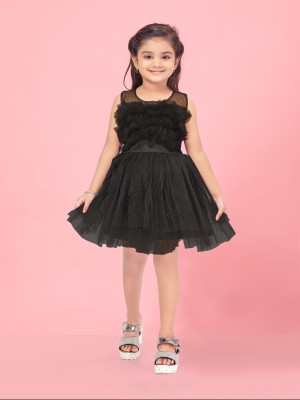Aarika Indi Girls Midi/Knee Length Party Dress(Black, Sleeveless)