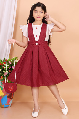 MODESTY TREND Girls Midi/Knee Length Party Dress(Maroon, Short Sleeve)
