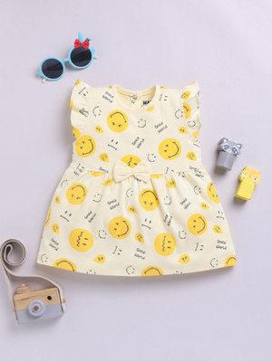 Happy Faces Indi Baby Girls Midi/Knee Length Casual Dress(Yellow, Half Sleeve)