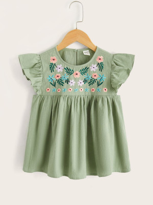 NKG Enterprises Indi Baby Girls Above Knee Casual Dress(Green, Half Sleeve)