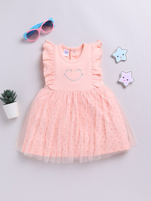 Mom's Love Indi Baby Girls Below Knee Casual Dress(Orange, Short Sleeve)