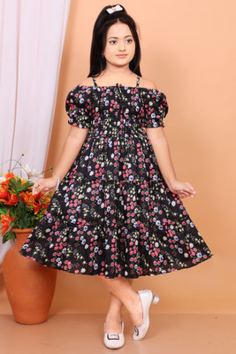 SHREESHYAMDARBAR Indi Baby Girls Midi/Knee Length Festive/Wedding Dress(Blue, Short Sleeve)