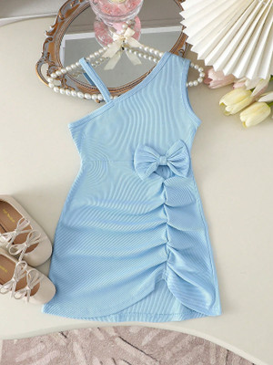 Style Connect Girls Midi/Knee Length Party Dress(Blue, Short Sleeve)