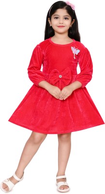 Kgn Garments Girls Midi/Knee Length Party Dress(Pink, 3/4 Sleeve)