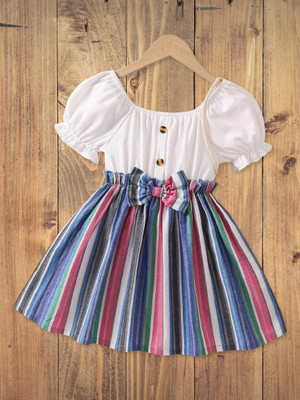 Sisa sales Girls Midi/Knee Length Casual Dress(Blue, Half Sleeve)