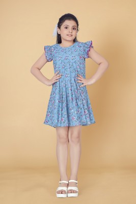 Fashion Dream Girls Above Knee Casual Dress(Blue, Short Sleeve)