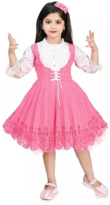 SRP COLLECTION Indi Girls Midi/Knee Length Party Dress(Pink, 3/4 Sleeve)