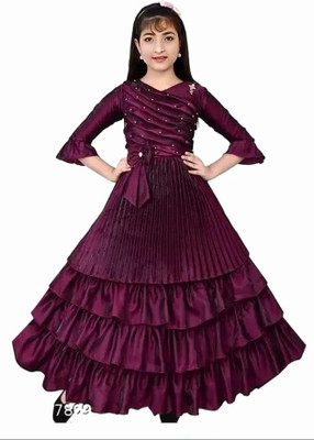 Prenacollection Girls Maxi/Full Length Party Dress(Purple, 3/4 Sleeve)