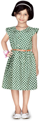 GOLDESTEEM Indi Girls Below Knee Casual Dress(Multicolor, Short Sleeve)