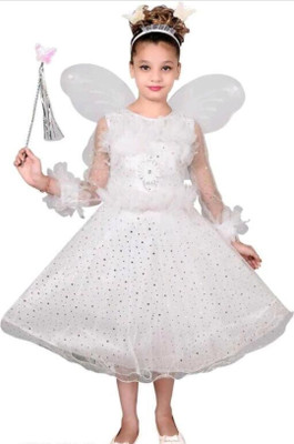 Shanvi.Creations Girls Calf Length Party Dress(White, Full Sleeve)