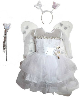 ARUNA CREATIONn Girls Midi/Knee Length Party Dress(White, 3/4 Sleeve)