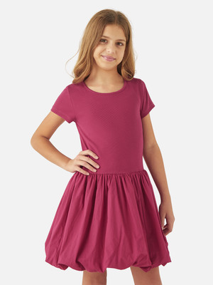 JUNIORS by Babyshop Girls Midi/Knee Length Casual Dress(Pink, Short Sleeve)